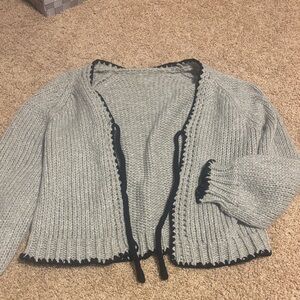 Gray Women's Sweater with Black Trim